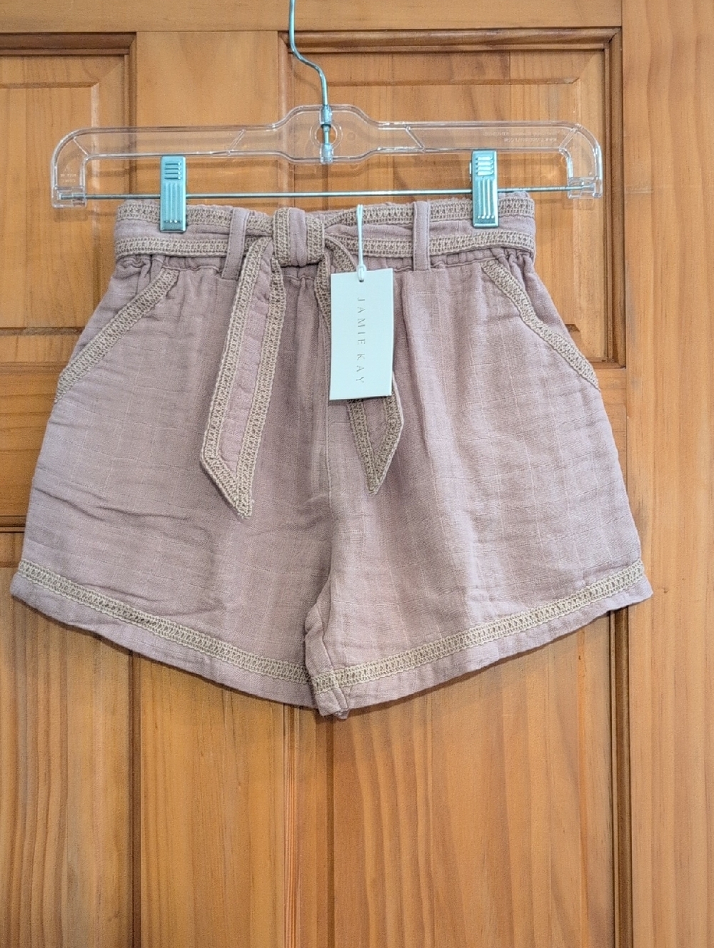 Jamie Kay Taupe High-Waist Shorts with Tie Belt